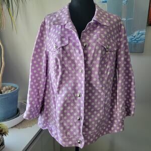 Christopher & Banks Purple Polka Dot Denim Jacket Women’s 1X 3/4 Sleeve